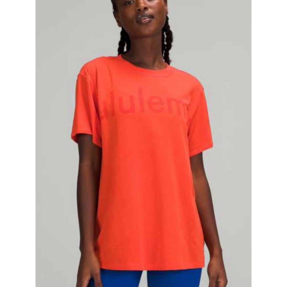 Lululemon Love Tee Short Sleeve Orange Logo Graphic Slub Jersey T-Shirt